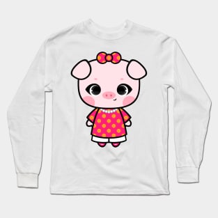 Cute Little Piggy in Ao dai Ngu Than Long Sleeve T-Shirt